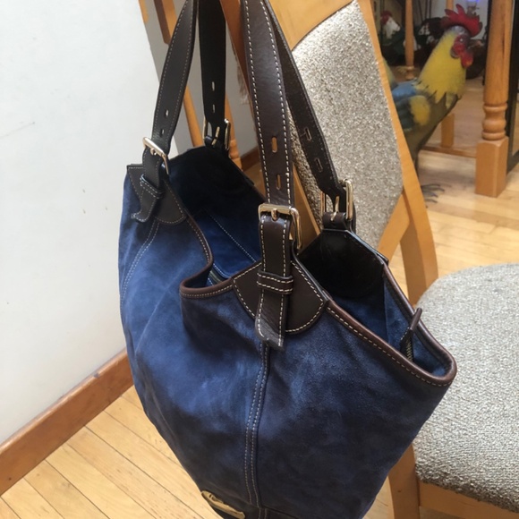 Dooney and Bourke Valerie Navy Suede Hobo Shoulder Bag - Picture 3 of 16